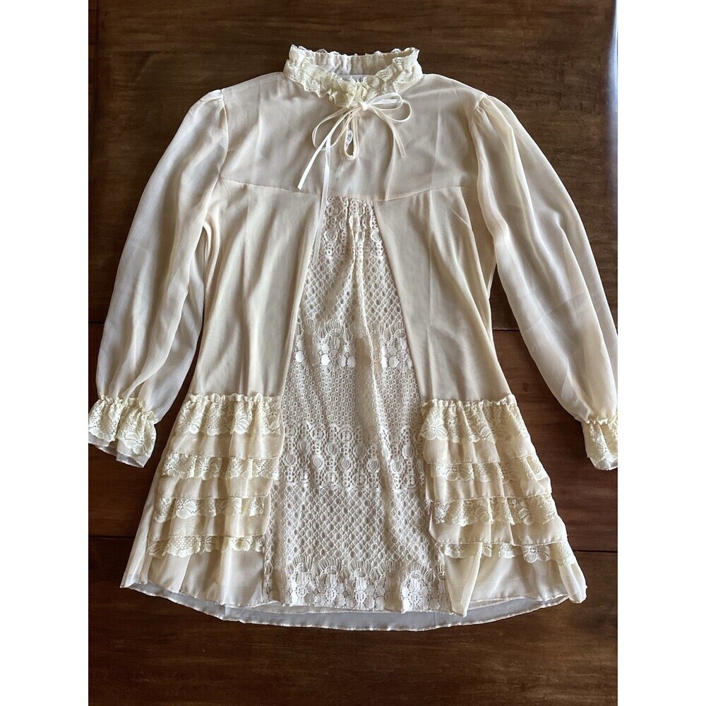 Pretty Angel Boho Vintage Look Chiffon Lace Floral Tunic Top Blouse Medium NWT
